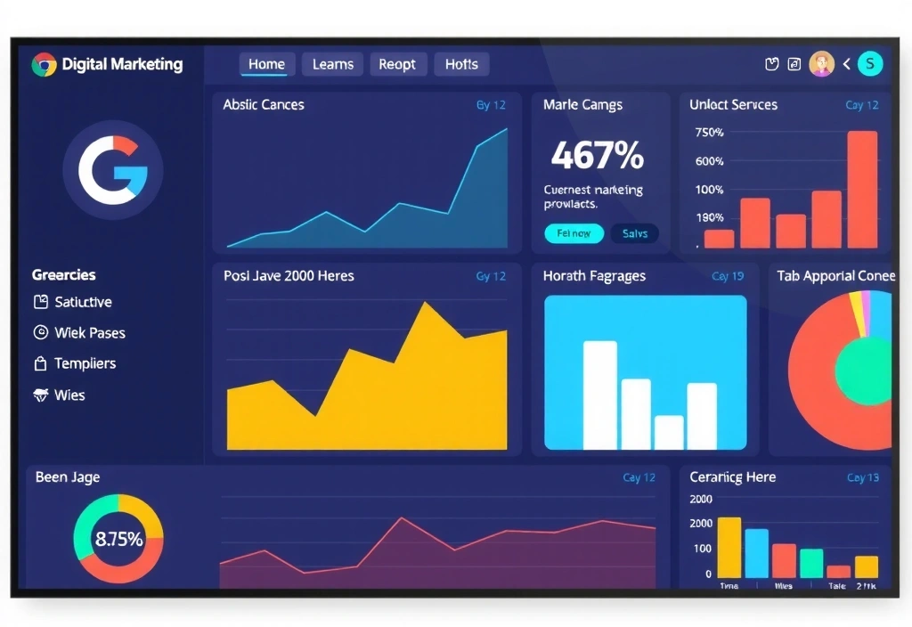 Digital marketing analytics dashboard showing growth trends.