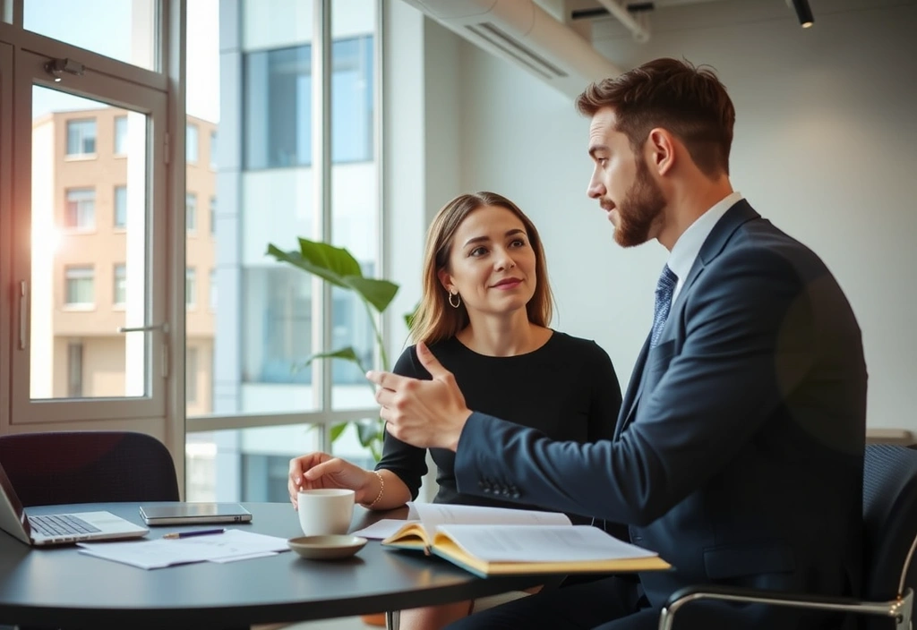 Two business professionals in a consultation meeting.