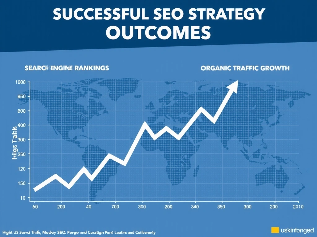 A visual representation of successful SEO strategy outcomes, showing higher search engine rankings and organic traffic growth.