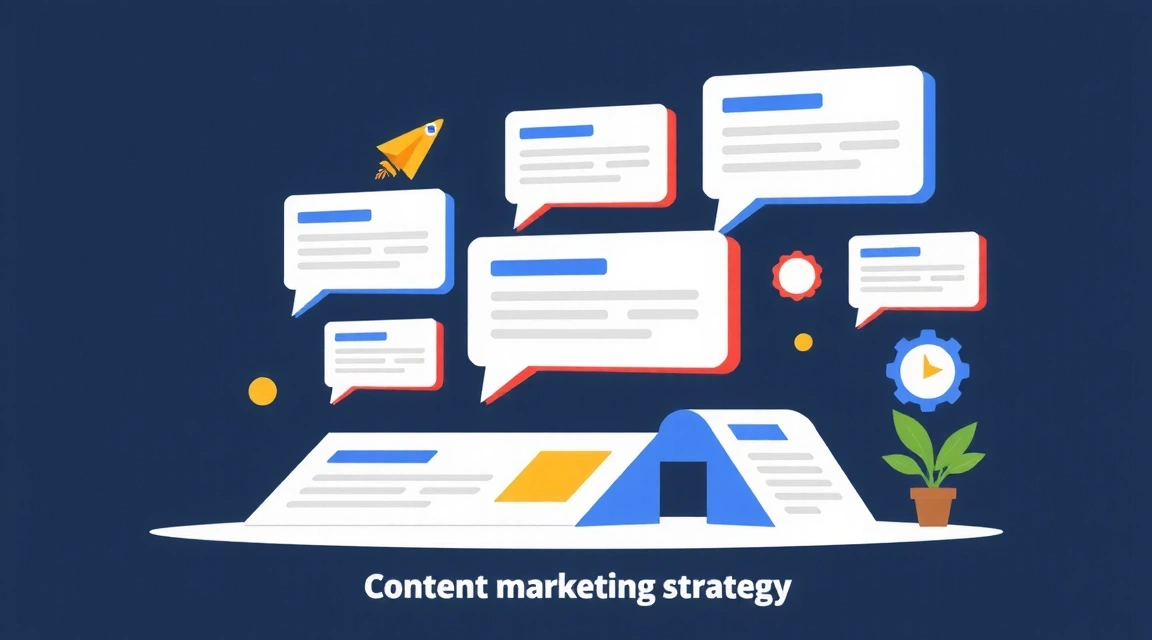 A creative illustration of content blocks forming a cohesive narrative, symbolizing effective content marketing strategy.