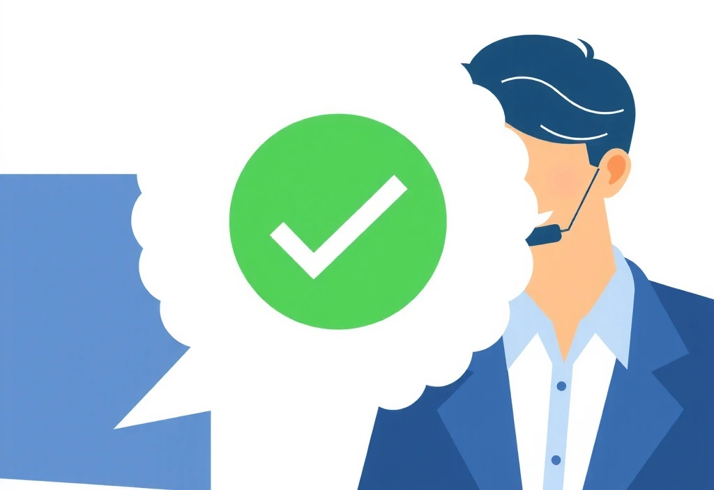 Confirmation illustration with a checkmark and a smiling agent