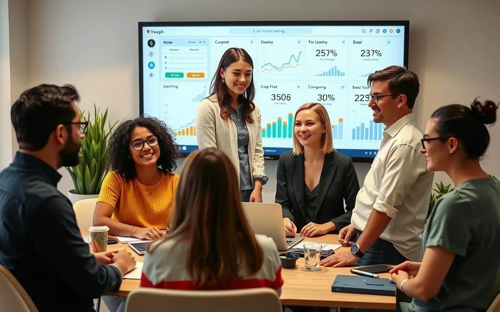 Team collaborating on a digital marketing strategy