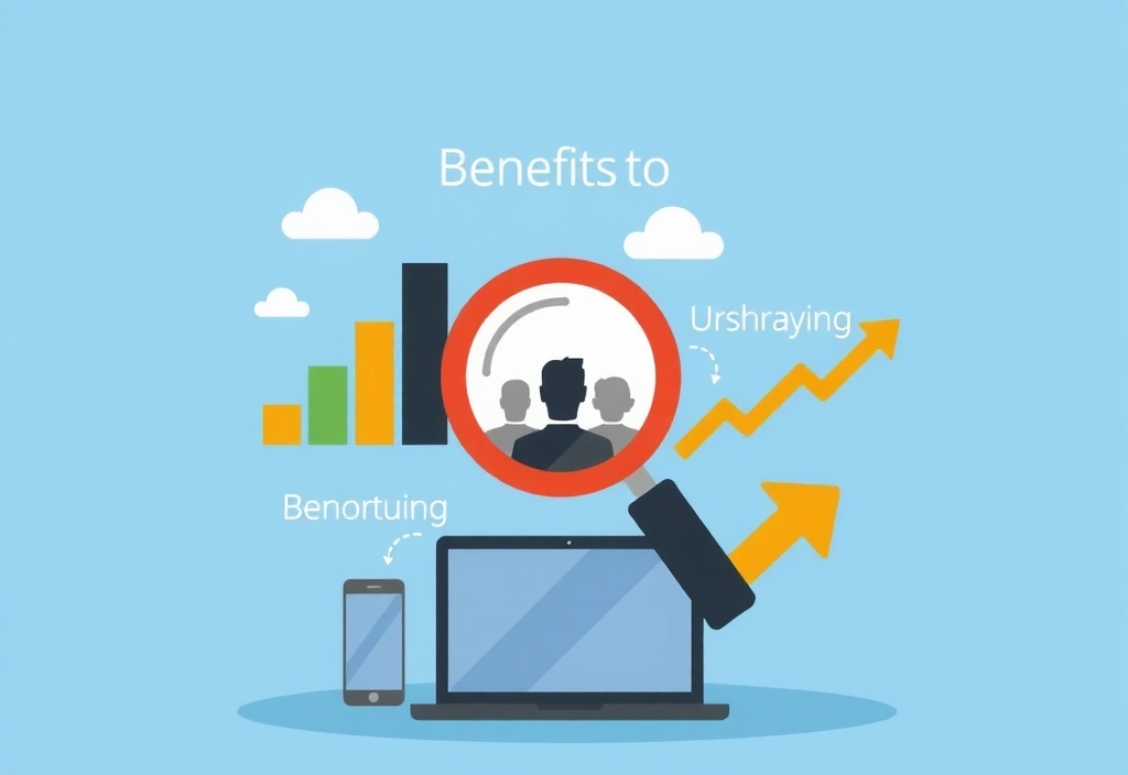 Benefits of digital marketing, showing growth charts and target audience