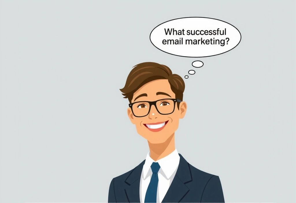 Happy client giving a testimonial about email marketing success with a thought bubble
