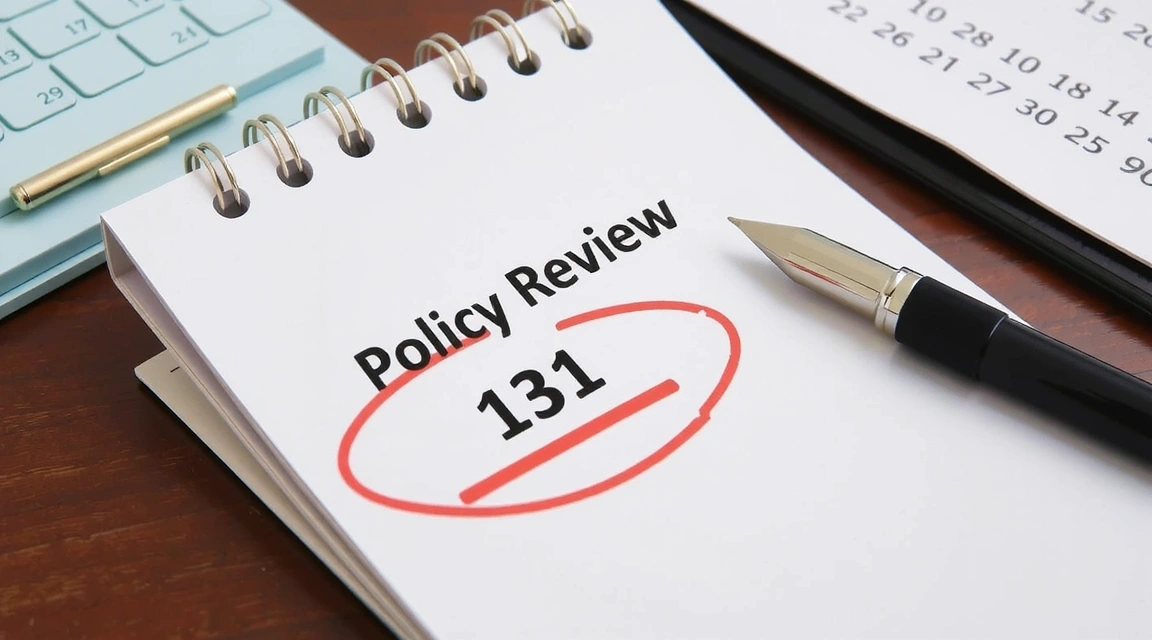 A calendar with a marked date and legal documents, indicating policy review