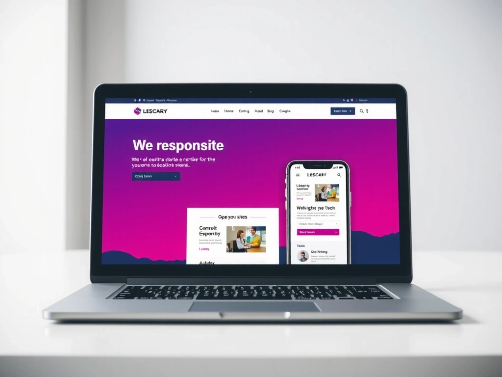 Laptop showing a modern, responsive website design with various elements and a clean layout